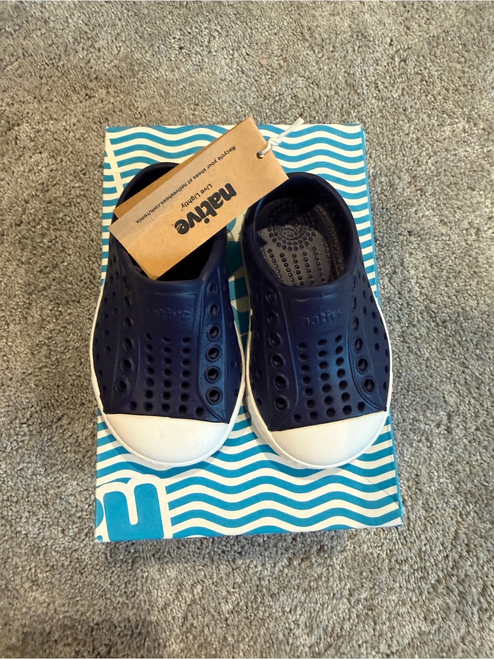 Native Shoes Kids Slip-On Water Shoes in Navy and White